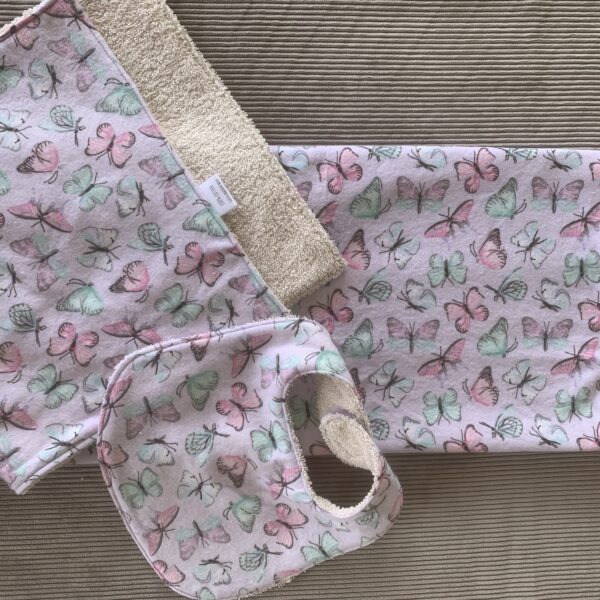 Bunny rug, bib and burp cloth set