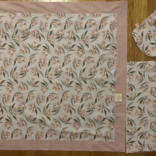 100% cotton summer bunny rug with matching bib and burp cloth