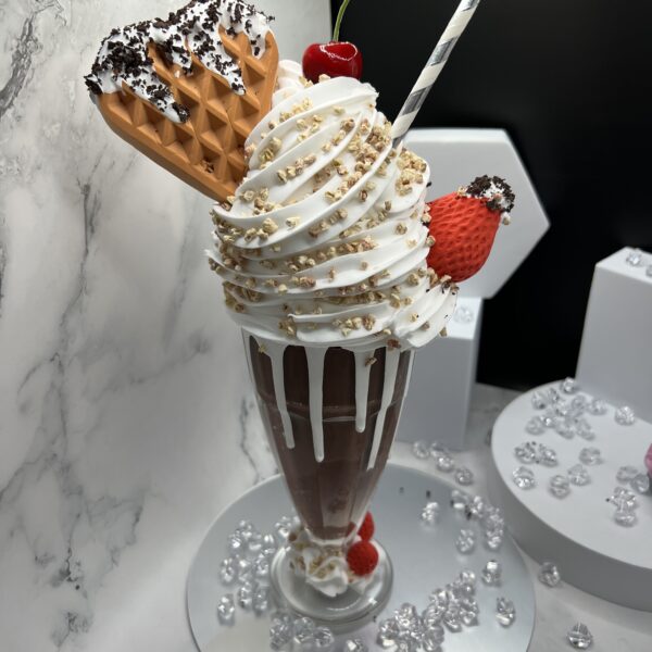 Faux Chocolate Milkshake topped with whipped cream and nuts