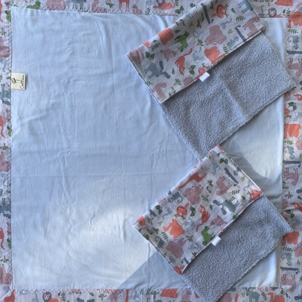 Flanelette bunny rug and 2 matching burp cloths