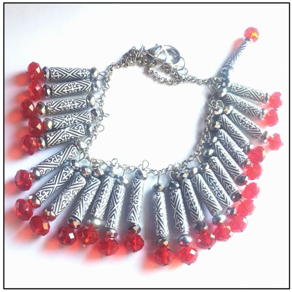 Paper Beaded necklace. Red swarovski crystals and Paper bead