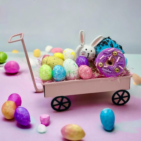 Faux miniature cart with faux Easter eggs