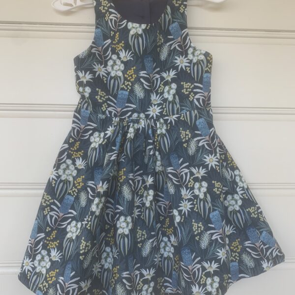 100%cotton handmade Size 3 dress with Australain flora print