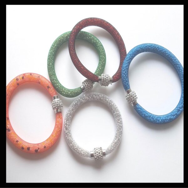 Bangle bracelet Nylon mesh with bling Magnetic clasp. Five colors