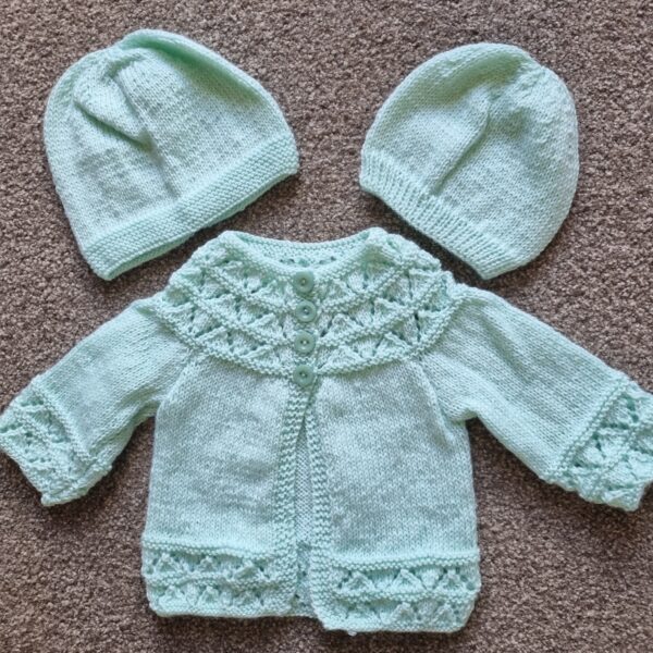 Baby cardy and two beanies